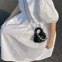 Pleated Pearls Cross Body Chain Cloud Bag