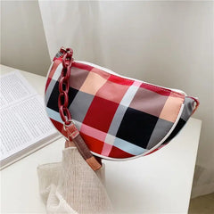 Plaid Canvas Mini Shoulder Bag Women Portable Teens High Street Crossbody Purse