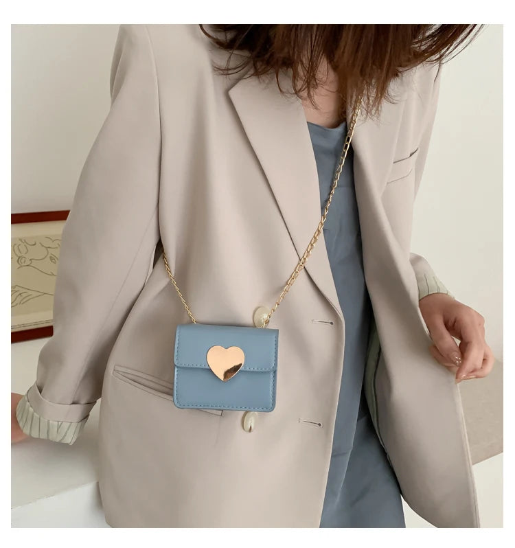 Mini Texture Small Bag Female Heart Chain Shoulder Messenger Bag