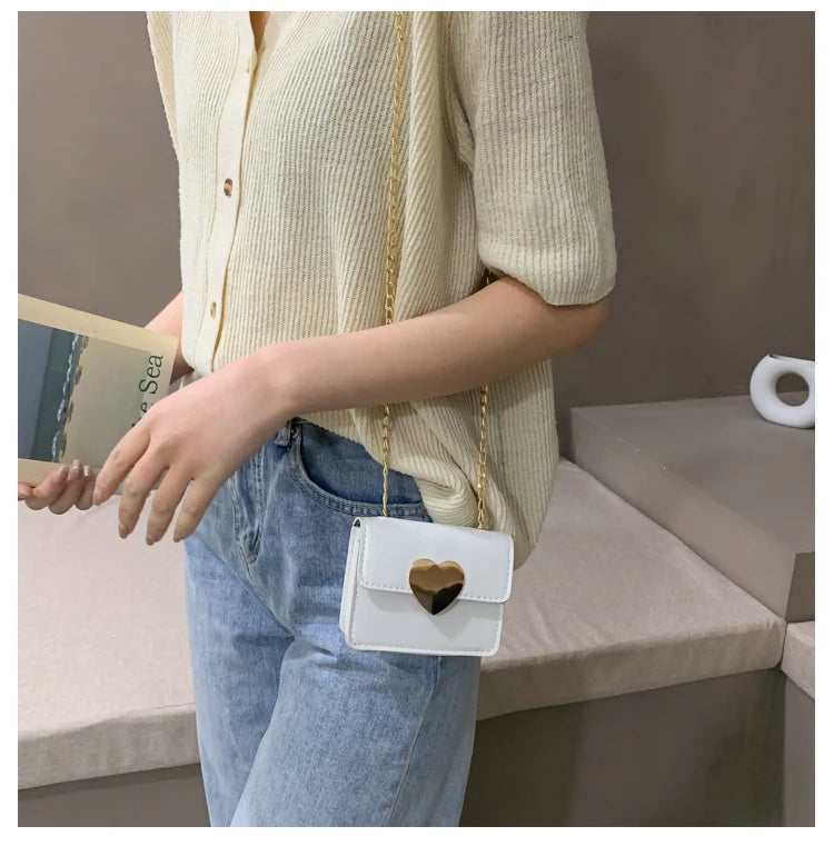 Mini Texture Small Bag Female Heart Chain Shoulder Messenger Bag