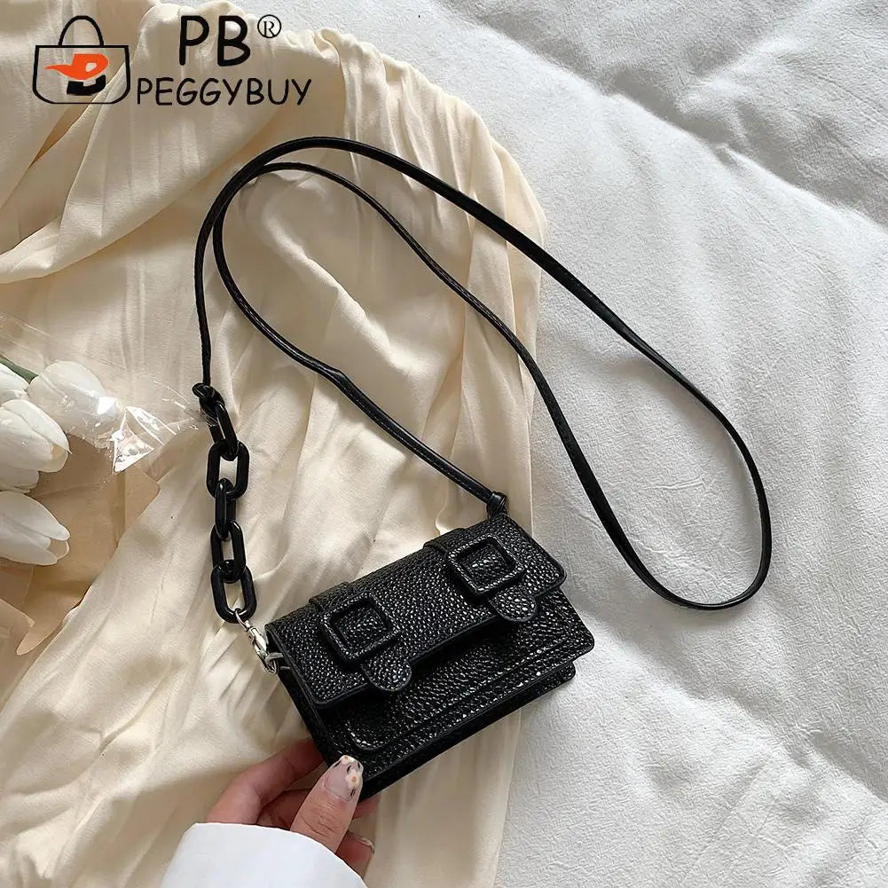 Mini Messenger Bags Women Acrylic Chain Purse with Belt Buckle Handbag