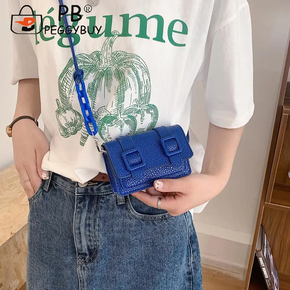 Mini Messenger Bags Women Acrylic Chain Purse with Belt Buckle Handbag