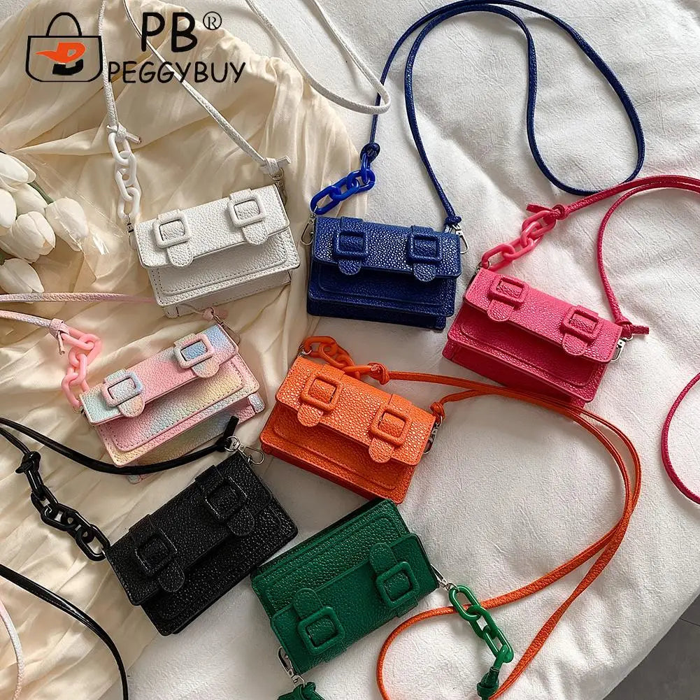 Mini Messenger Bags Women Acrylic Chain Purse with Belt Buckle Handbag