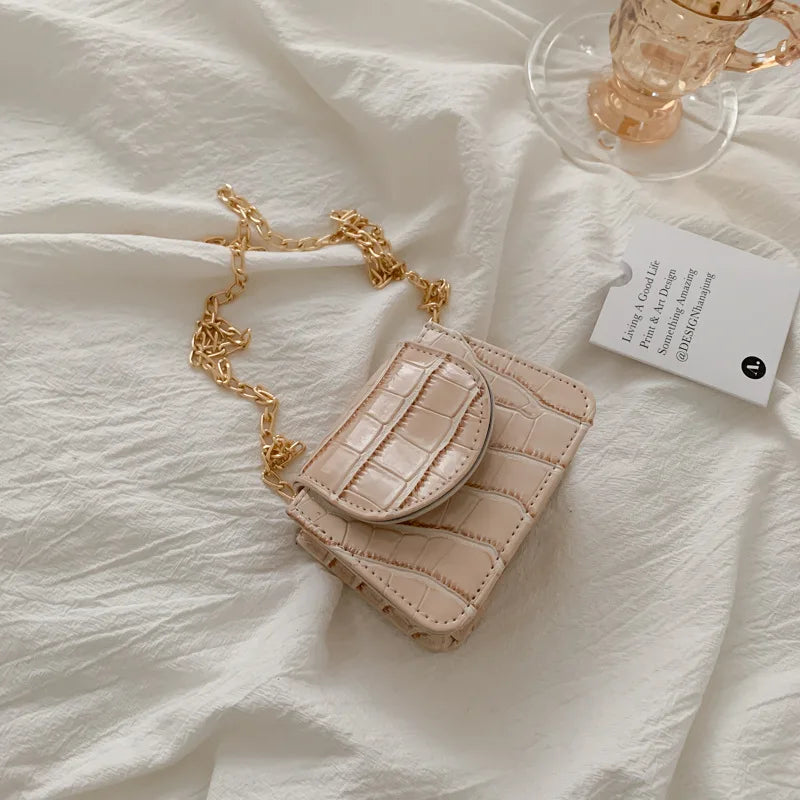 Crocodile Pattern Flap Bag Mini Shoulder Chain Messenger Handbag