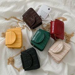 Crocodile Pattern Flap Bag Mini Shoulder Chain Messenger Handbag