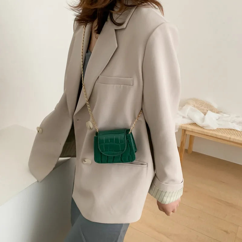 Crocodile Pattern Flap Bag Mini Shoulder Chain Messenger Handbag