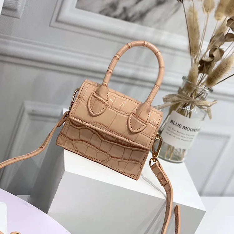 Crocodile pattern Mini Square Bag PU Leather Chain Shoulder Handbag