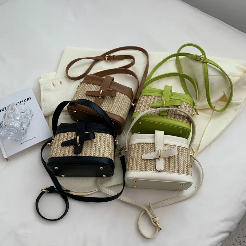 Straw Bucket Bags Summer Crossbody Bags for Women