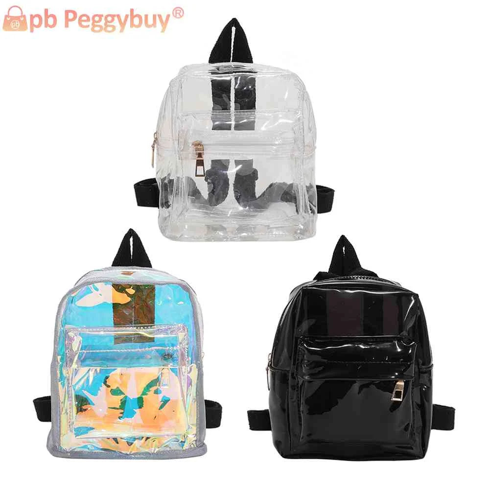 Mini Transparent Women Backpack PVC Kids Girls School Bag