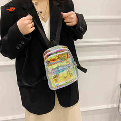 Mini Transparent Women Backpack PVC Kids Girls Clear School Bag