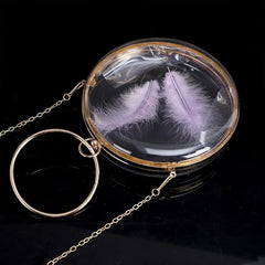 Mini Circular Acrylic Feather Evening Bag Metal Ring Crossbody Chain Handbag