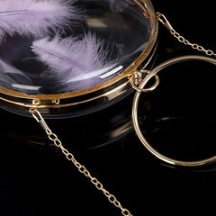 Mini Circular Acrylic Feather Evening Bag Metal Ring Crossbody Chain Handbag
