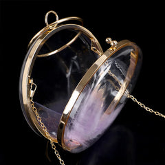 Mini Circular Acrylic Feather Evening Bag Metal Ring Crossbody Chain Handbag