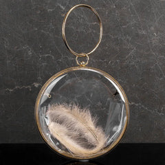 Mini Circular Acrylic Feather Evening Bag Metal Ring Crossbody Chain Handbag