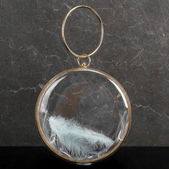 Mini Circular Acrylic Feather Evening Bag Metal Ring Crossbody Chain Handbag