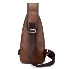 USB Interface Men's Sling Bag Travel Pack PU Leather Chest Bag