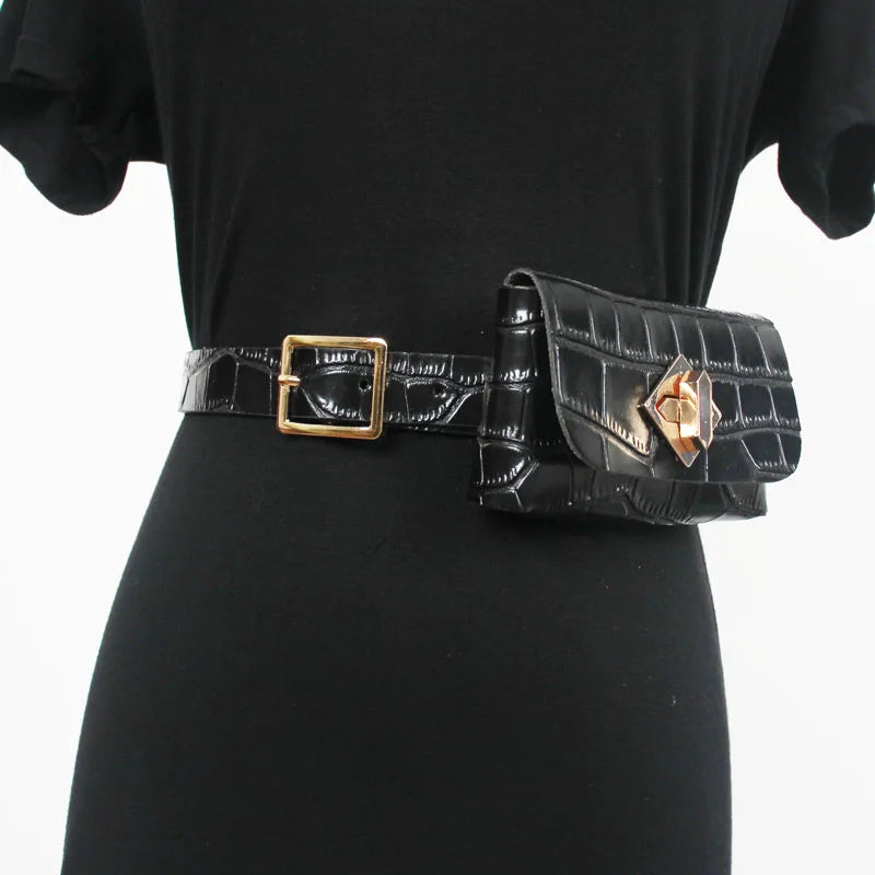 Mini Vintage Crocodile Grain Waist Pack with Coin Bag Fanny Bag