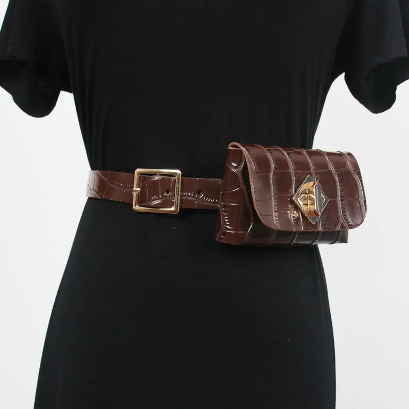Mini Vintage Crocodile Grain Waist Pack with Coin Bag Fanny Bag