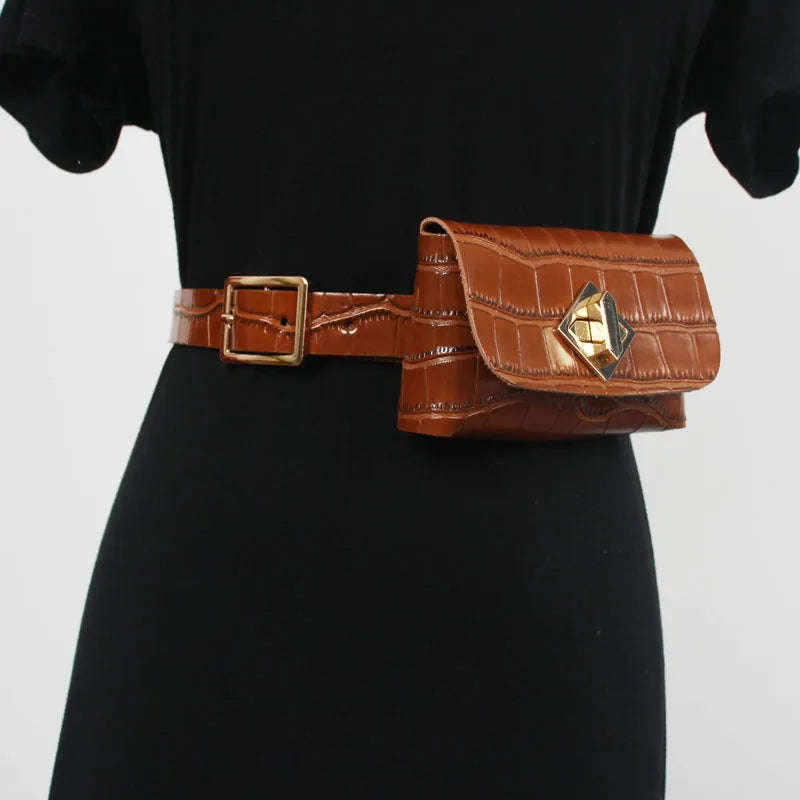Mini Vintage Crocodile Grain Waist Pack with Coin Bag Fanny Bag
