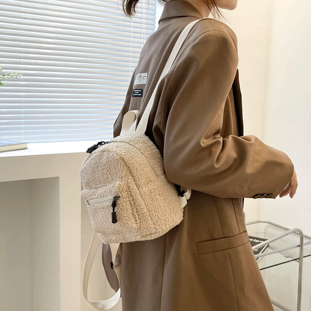 Mini Women Backpack Lamb Wool Plush School Shoulder Bags Travel Rucksack