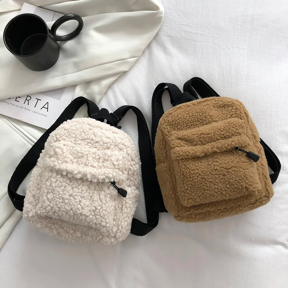 Mini Women Backpack Lamb Wool Plush School Shoulder Bags Travel Rucksack