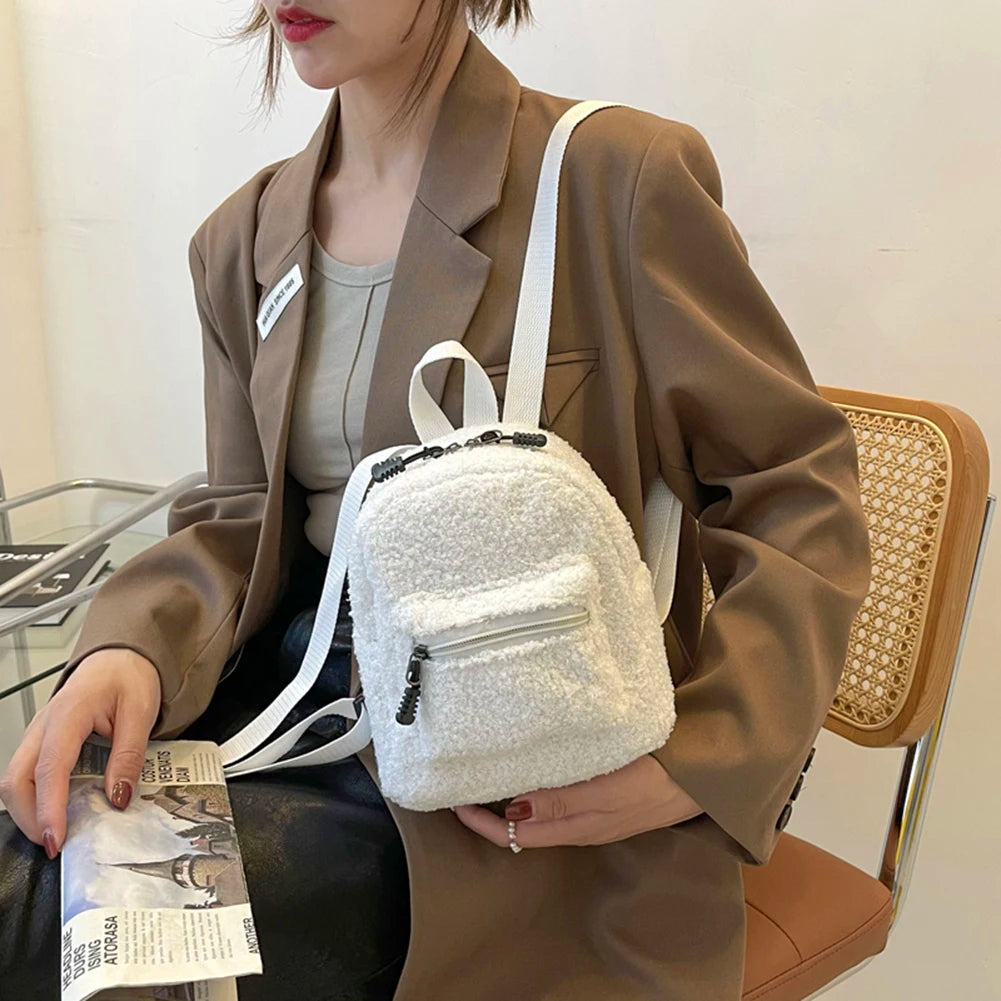 Mini Women Backpack Lamb Wool Plush School Shoulder Bags Travel Rucksack