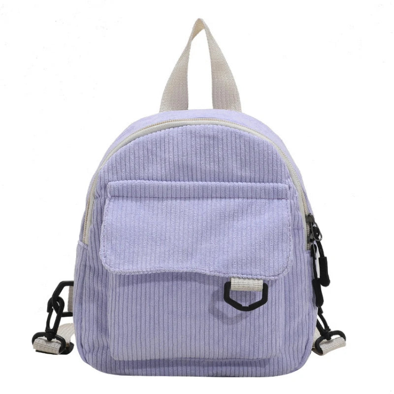 Corduroy Mini Women Backpack Solid Schoolbag Travel Bag