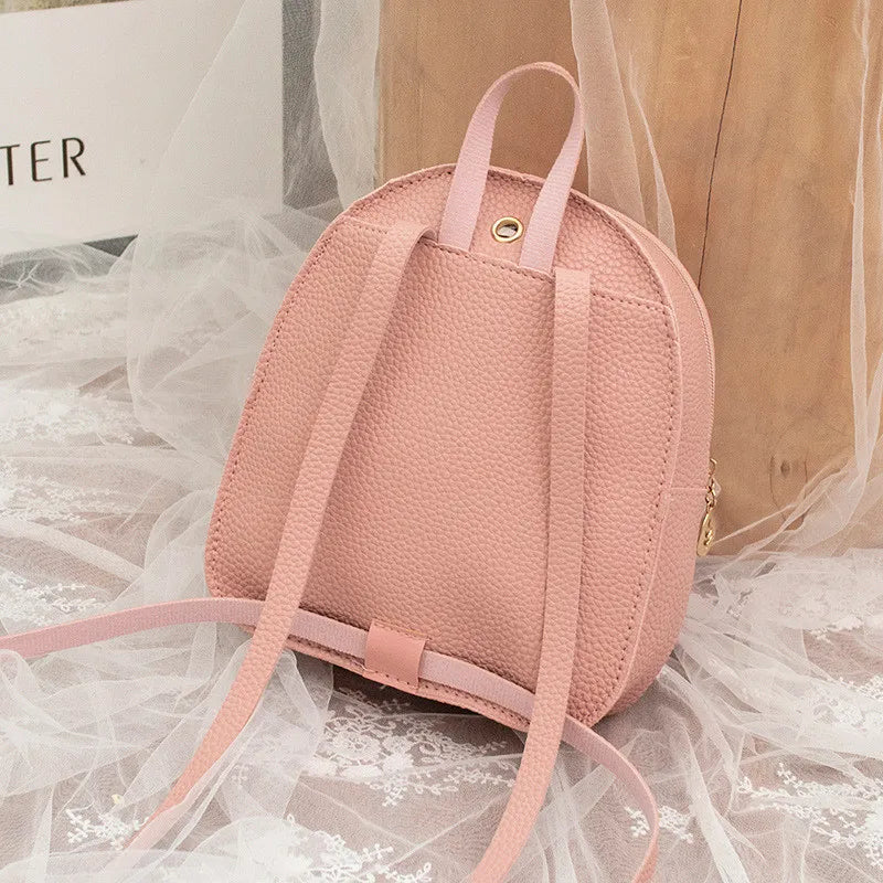 Small Leather Backpack Shoulder Bag Multi-Function for Teenage Girl