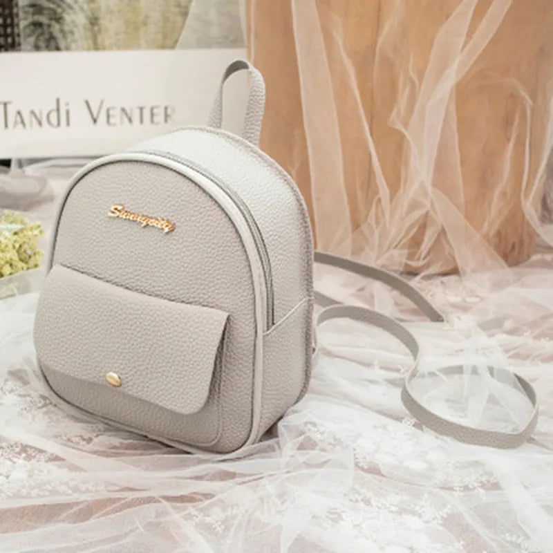 Small Leather Backpack Shoulder Bag for Teenage Girl