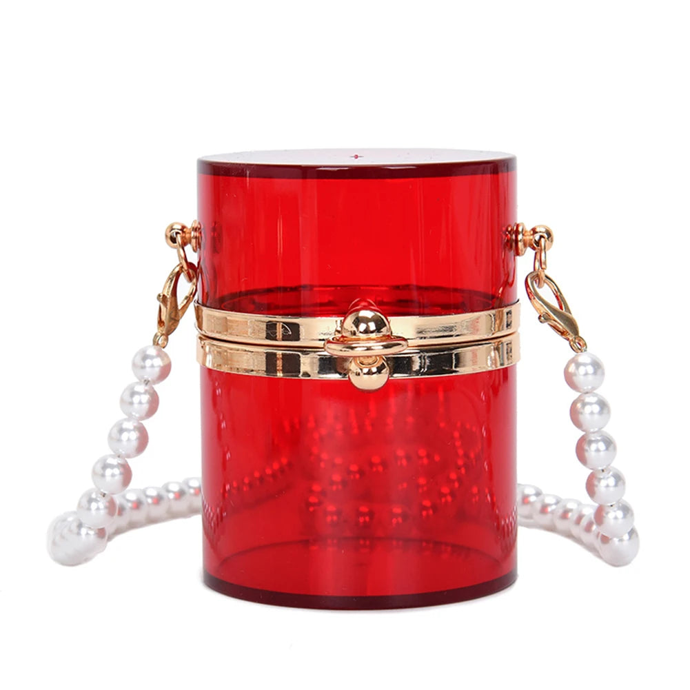 Mini Clear Crossbody Lipstick Bag Pearl Chain Shoulder Purse