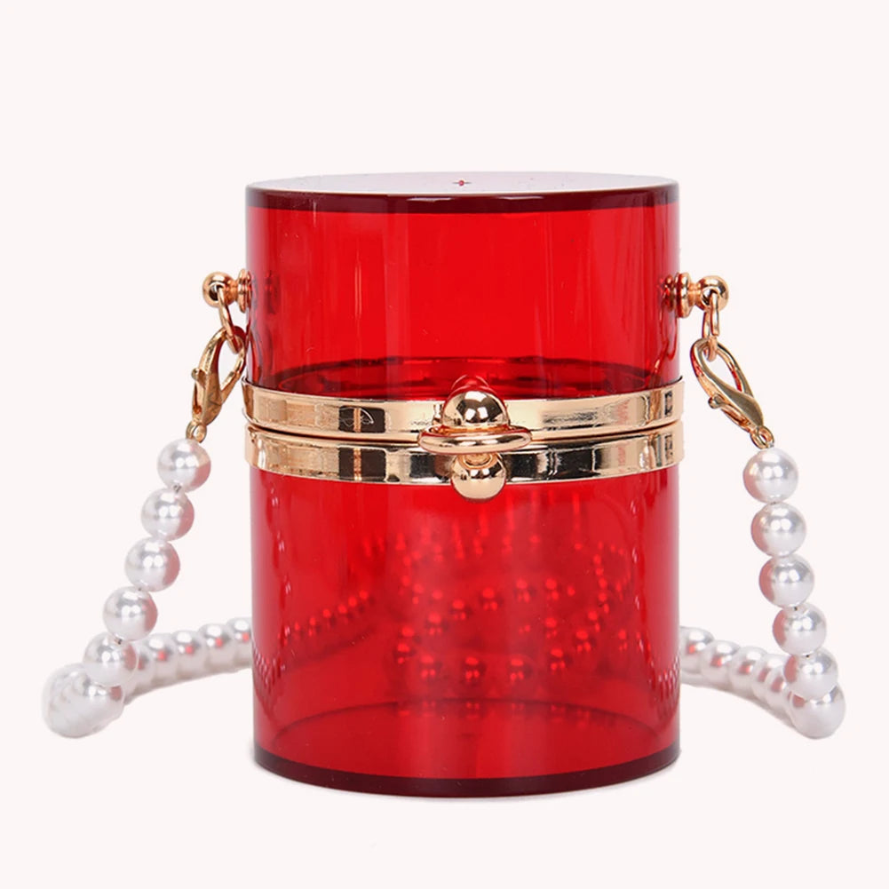 Mini Clear Crossbody Lipstick Bag Pearl Chain Shoulder Purse