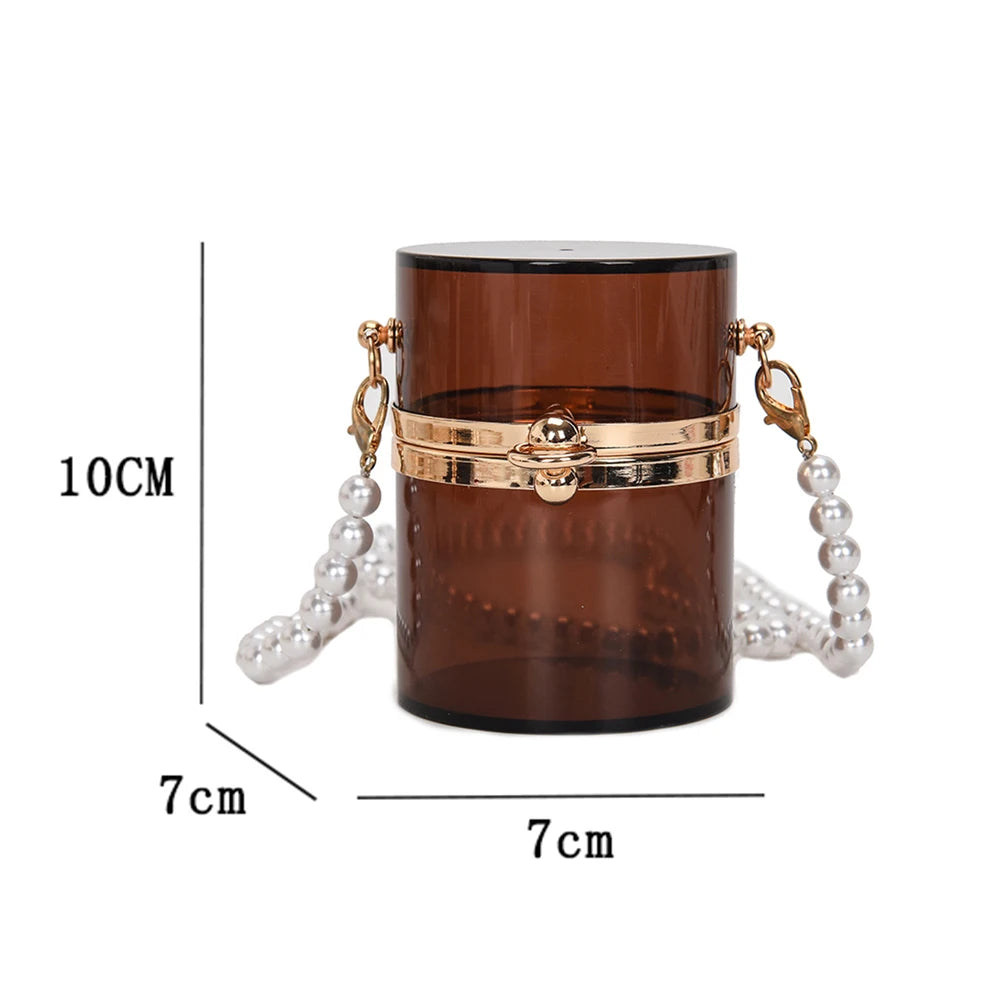 Mini Clear Crossbody Lipstick Bag Pearl Chain Shoulder Purse