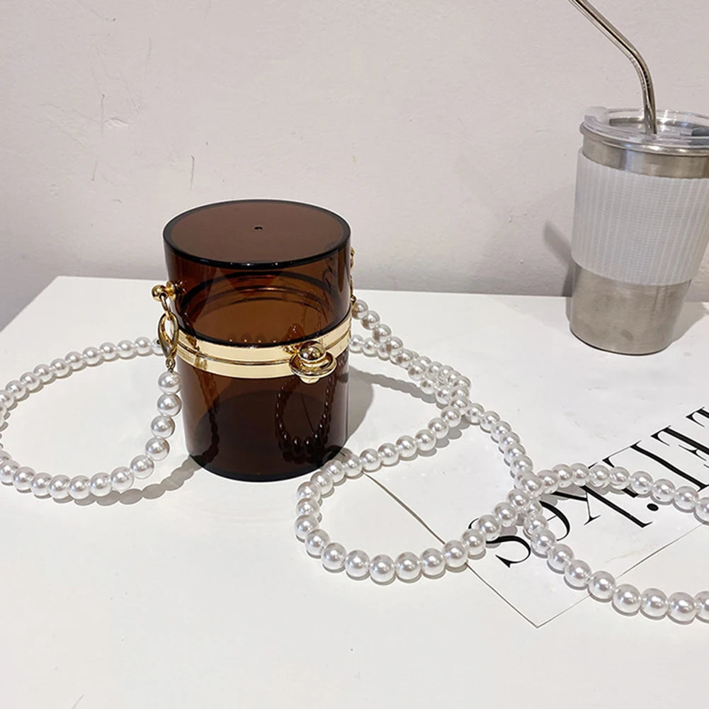 Mini Clear Crossbody Lipstick Bag Pearl Chain Shoulder Purse