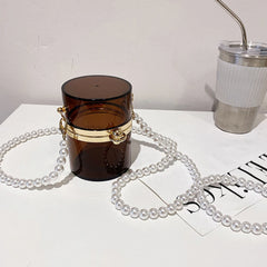 Mini Clear Crossbody Lipstick Bag Pearl Chain Shoulder Purse