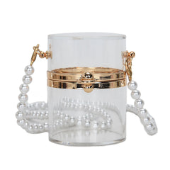Mini Clear Crossbody Lipstick Bag Pearl Chain Shoulder Purse