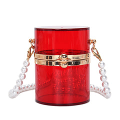 Mini Clear Crossbody Lipstick Bag Pearl Chain Shoulder Purse