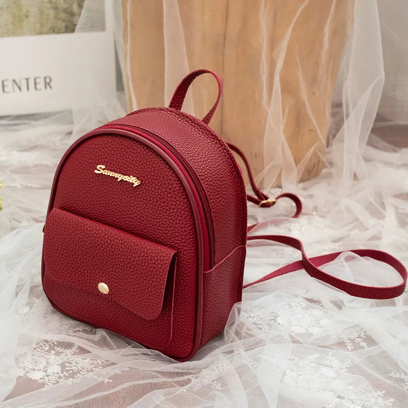 Mini PU Leather Women's Backpack Girls School Backpack