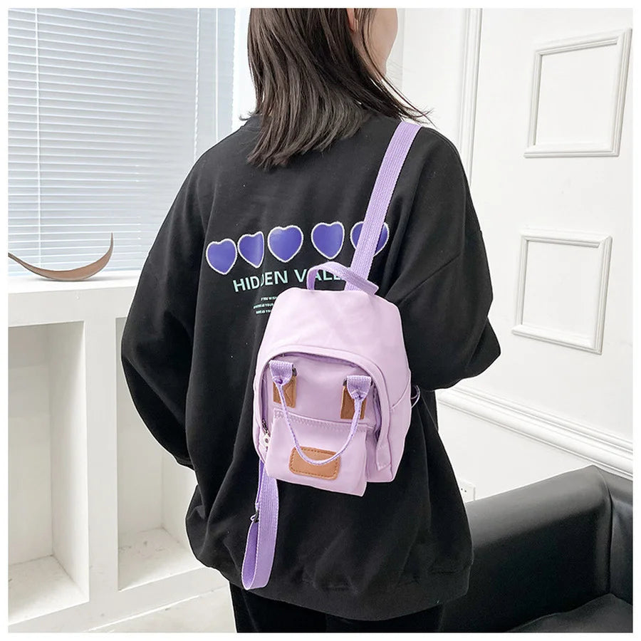 Mini Canvas Women's Backpack Small School Bag for Teen Girls