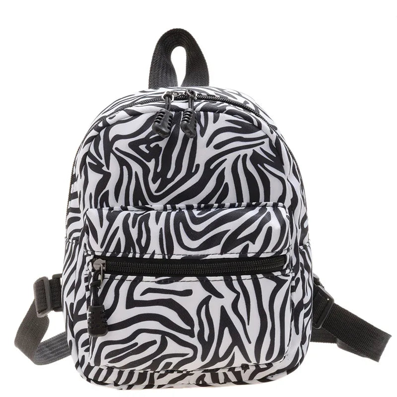 Small Animal Print Women's Backpack Nylon Teen Girls School Bag