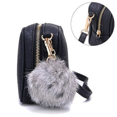 Mini PU Leather Crossbody Bag for Women Girls Purse with Pompom