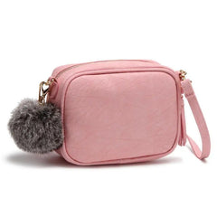 Mini PU Leather Crossbody Bag for Women Girls Purse with Pompom