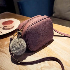 Mini PU Leather Crossbody Bag for Women Girls Purse with Pompom