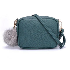 Mini PU Leather Crossbody Bag for Women Girls Purse with Pompom
