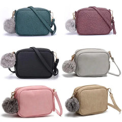 Mini PU Leather Crossbody Bag for Women Girls Purse with Pompom