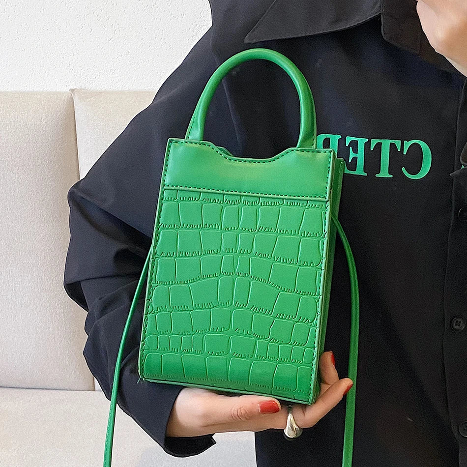 Mini Croc PU Leather Crossbody Phone Bag Short Handle Summer Shoulder Bag