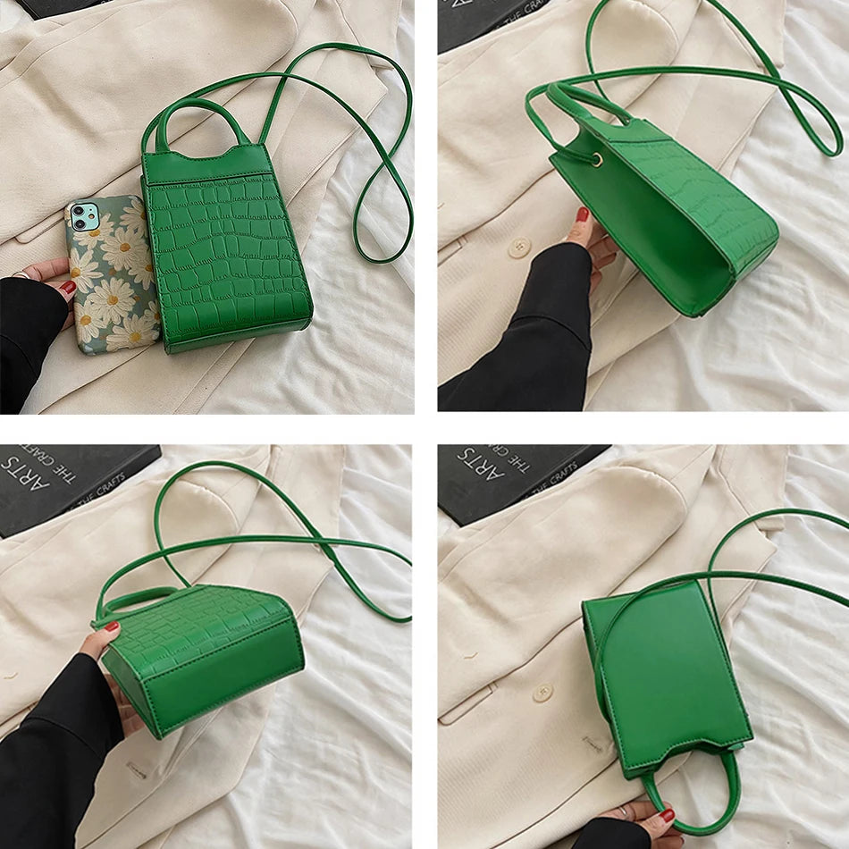 Mini Croc PU Leather Crossbody Phone Bag Short Handle Summer Shoulder Bag