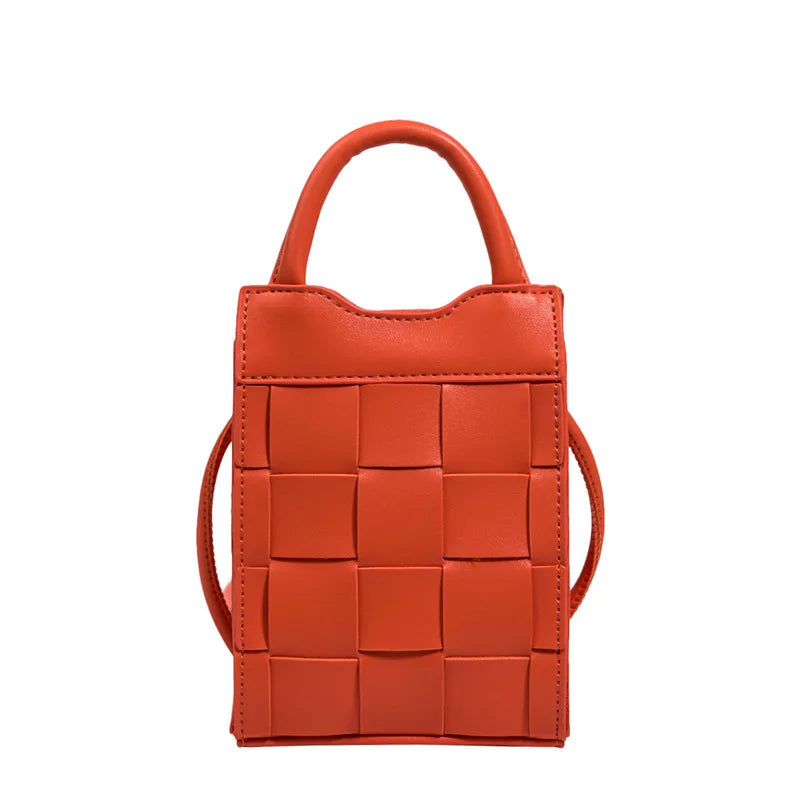 Mini Weave Phone Messenger Bag PU Leather Handbag Summer Shoulder Bag Lady Tote