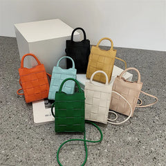 Mini Weave Phone Messenger Bag PU Leather Handbag Summer Shoulder Bag Lady Tote