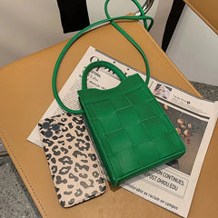 Mini Weave Phone Messenger Bag PU Leather Handbag Summer Shoulder Bag Lady Tote