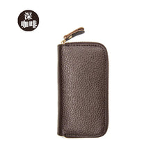 Mini Zipper Key Bag Keychain Organizer Pouch Cow Split Leather